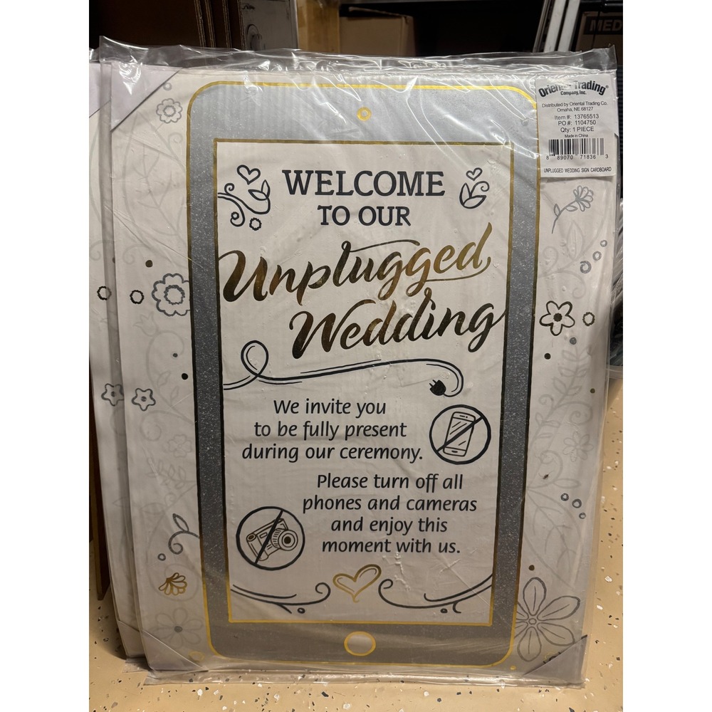 Large Unplugged Cellphone‎ Wedding Sign Cardboard Gold Silver Glitter 13765513